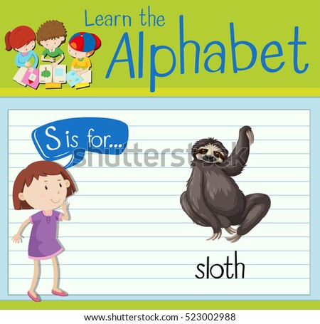 Flashcard letter S is for sloth illustration
