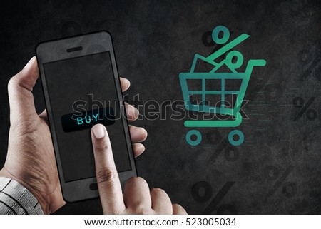 Online Shopping Concept, Hand using Mobile to Buy Product, Sale and Promotional Background