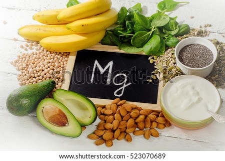 Products containing magnesium. Healthy food. View from above Royalty-Free Stock Photo #523070689