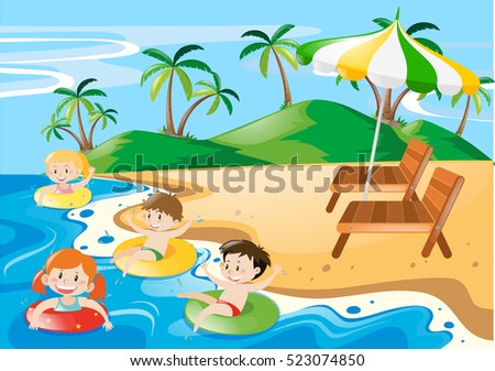 Kids swimming in the ocean at daytime illustration