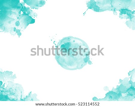 turquoise watercolor border and corners with a dot in the middle for high quality backgrounds Royalty-Free Stock Photo #523114552