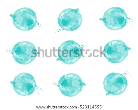turquoise watercolor dots in a set, illustration background Royalty-Free Stock Photo #523114555