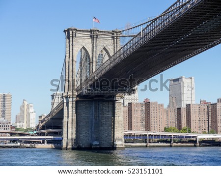 Brooklyn Bridge, New York with blue sky