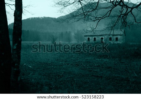 Haunted house in the eerie forest