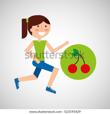 girl jogger cherry healthy lifestyle vector illustration eps 10