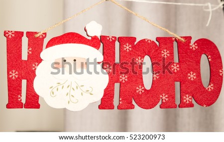  Santa Claus , "ho ho ho" exclamation ,red ,silver ,christmas decorations, white  background ,winter ,snow flakes