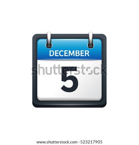 December 5. Calendar icon.Vector illustration,flat style.Month and date.Sunday,Monday,Tuesday,Wednesday,Thursday,Friday,Saturday.Week,weekend,red letter day. 2017,2018 year.Holidays.