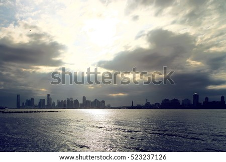 Sunset view of New Jersey from Manhattan. USA.