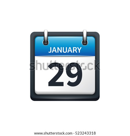 January 29. Calendar icon.Vector illustration,flat style.Month and date.Sunday,Monday,Tuesday,Wednesday,Thursday,Friday,Saturday.Week,weekend,red letter day. 2017,2018 year.Holidays.