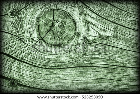 Old Knotted Weathered Rotten Cracked Wooden Rustic Floorboard Coarse Kelly Green Vignetted Grunge Texture