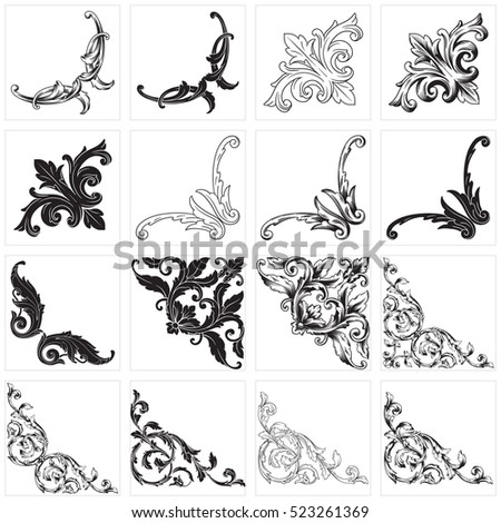 Vector set of vintage elements for design. Ornamental corners in baroque style.