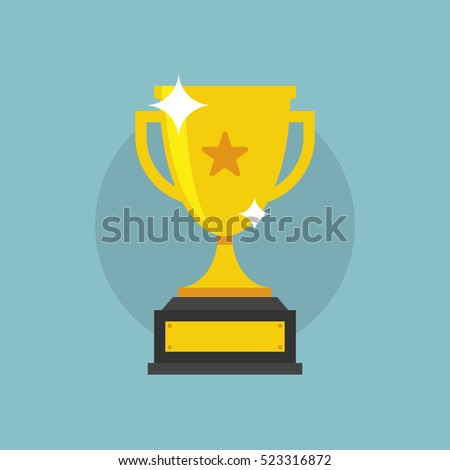 Trophy Cup Vector Flat Icon with star on cyan background Royalty-Free Stock Photo #523316872