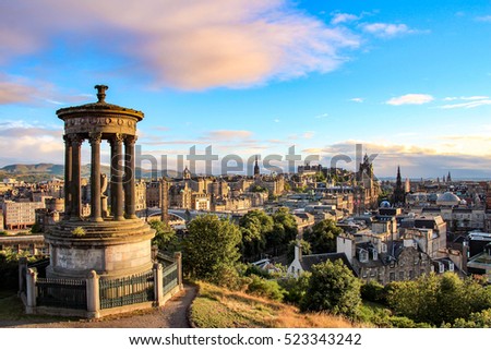 Edinburgh skyline as seen from Calton Hill Royalty-Free Stock Photo #523343242