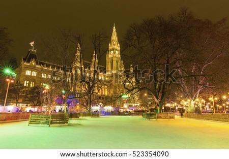 Christmas decoration in Vienna park and City Hall (Rathaus), Austria,Vienna