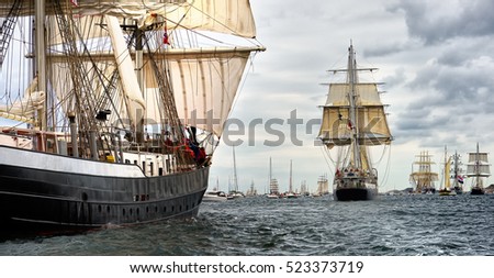 Sailing ship race. Tall Ships.Yachting and Sailing. Cruises. Luxury holidays Royalty-Free Stock Photo #523373719