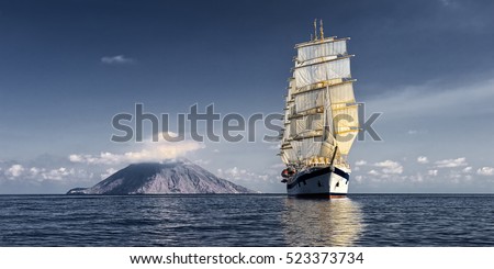 Sailing ship. Cruises and luxury.  Yachting. Sailing Royalty-Free Stock Photo #523373734