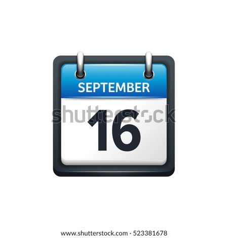 September 16. Calendar icon.Vector illustration,flat style.Month and date.Sunday,Monday,Tuesday,Wednesday,Thursday,Friday,Saturday.Week,weekend,red letter day. 2017,2018 year.Holidays.