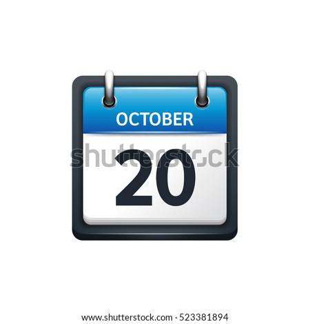 October 20. Calendar icon.Vector illustration,flat style.Month and date.Sunday,Monday,Tuesday,Wednesday,Thursday,Friday,Saturday.Week,weekend,red letter day. 2017,2018 year.Holidays.