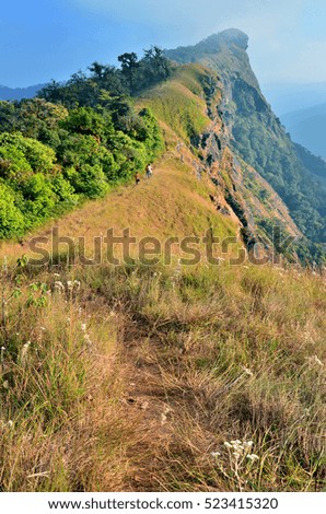 Path to the top of the mountain called Mon Jong, vertical picture showed the near path and the far mountain top
