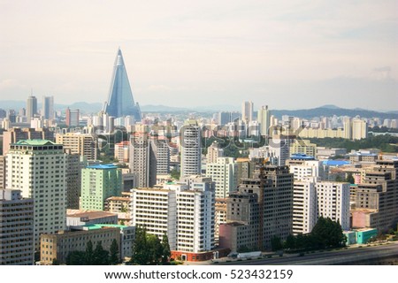 Capital Pyongyang city's Skyline in North Korea (DPRK) Royalty-Free Stock Photo #523432159