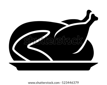 Thanksgiving turkey dinner on a plate flat vector icon for apps and websites