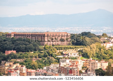 the royal palace of Capodimonte on Capodimonte hill, viewed from Vomero hill  Royalty-Free Stock Photo #523456606