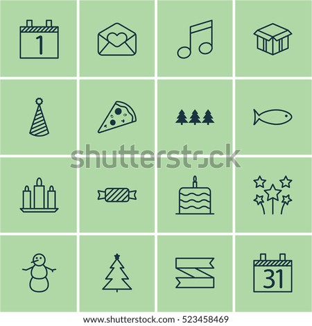 Set Of 16 Christmas Icons. Can Be Used For Web, Mobile, UI And Infographic Design. Includes Elements Such As Schedule, Music, Candle And More.