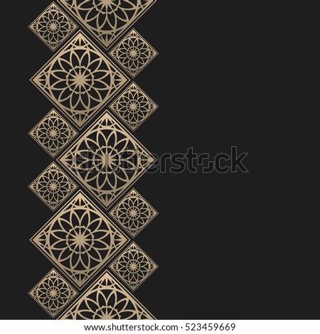 Golden frame in oriental style. Seamless border for design. Eastern background. Islamic card with place for text Royalty-Free Stock Photo #523459669