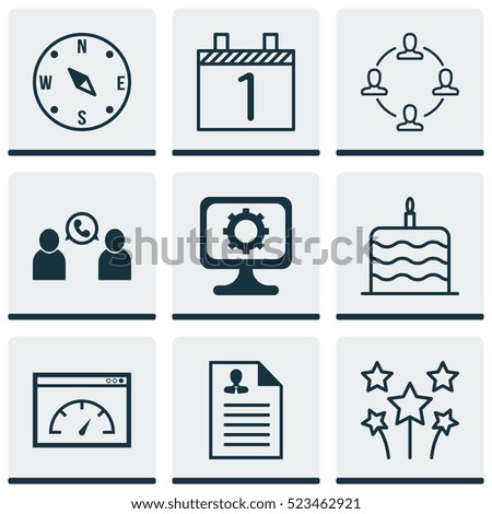 Set Of 9 Universal Editable Icons. Can Be Used For Web, Mobile And App Design. Includes Elements Such As Agenda, Loading Speed, Festive Fireworks And More.