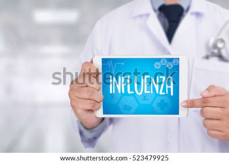 INFLUENZA headache because of influenza virus , Medical Concept , Influenza A virus (H1N1) Royalty-Free Stock Photo #523479925