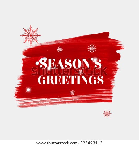 'Season's greetings' christmas sign text over abstract red brush paint background vector illustration.