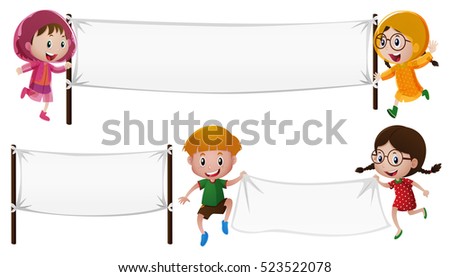 Banner template with boy and girls illustration