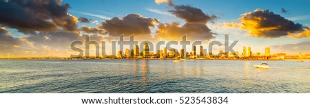cloudy sky over downtown San Diego at sunset, California