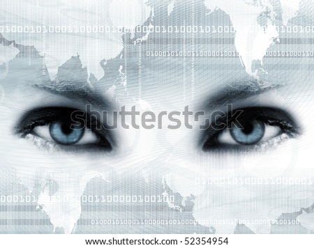 Background with blue eyes, map and numbers Royalty-Free Stock Photo #52354954