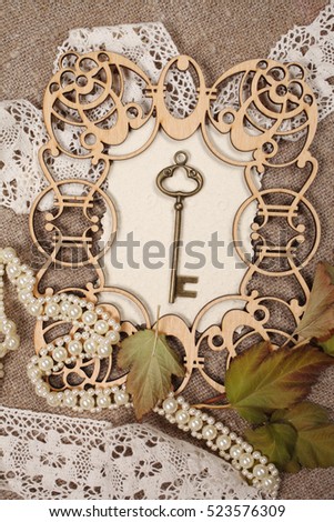 Still Life with carved wooden frame in retro style