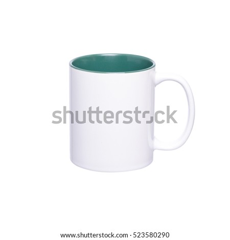 White porcelain mug with a colored handle and colored mid