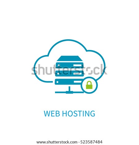 Web hosting server icon with internet cloud storage computing network connection sign. Concept design style vector illustration elements for website, mobile, banner,  application on blue background. Royalty-Free Stock Photo #523587484