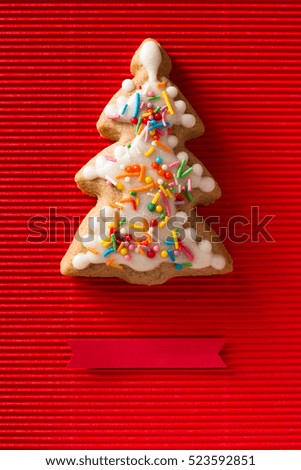 Greeting card with a picture of a cookie Christmas tree for greeting your friends