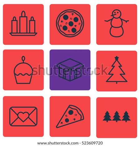 Set Of 9 Celebration Icons. Can Be Used For Web, Mobile, UI And Infographic Design. Includes Elements Such As Piece, Close, Tree And More.