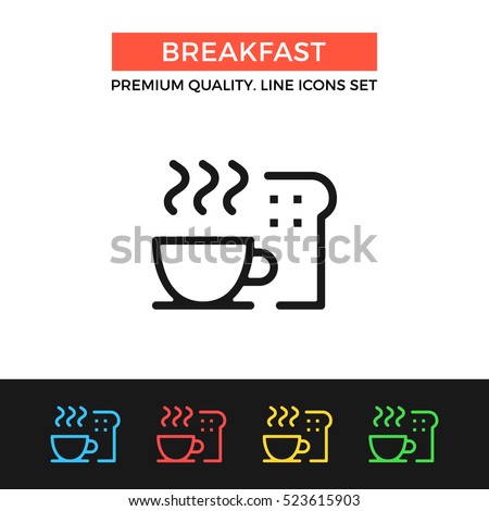 Vector breakfast icon. Coffee and toast. Premium quality graphic design. Modern signs, outline symbols collection, simple thin line icons set for websites, web design, mobile app, infographics Royalty-Free Stock Photo #523615903