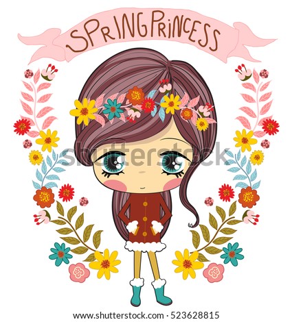 girl with plants,spring princess with flowers