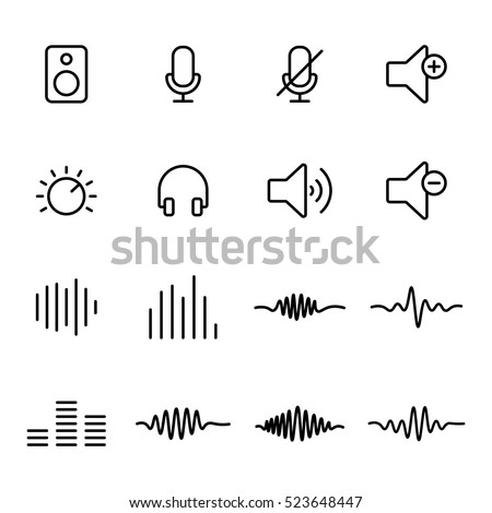 thin line audio icons on white background Royalty-Free Stock Photo #523648447