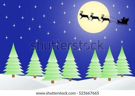  illustration of Christmas night in the winter forest.