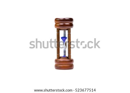blue wood sandglass on white background