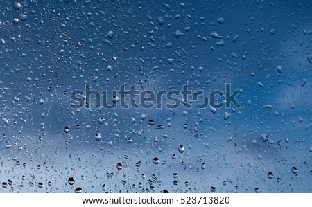 rain drops on glass, blue background