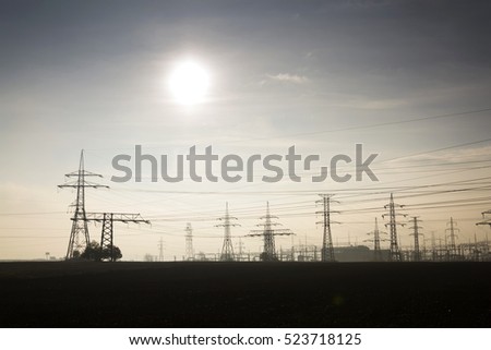 Electricity pylons leading from distribution power station 