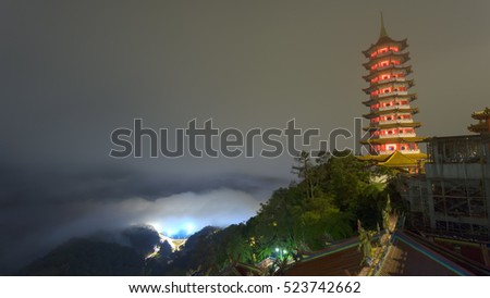 Pagoda at Chin Swee Temple, Genting Highland is a famous tourist attraction near Kuala Lumpur. During this photo shoot thick fog and the temperature is too cold. bundle from timelapse photo