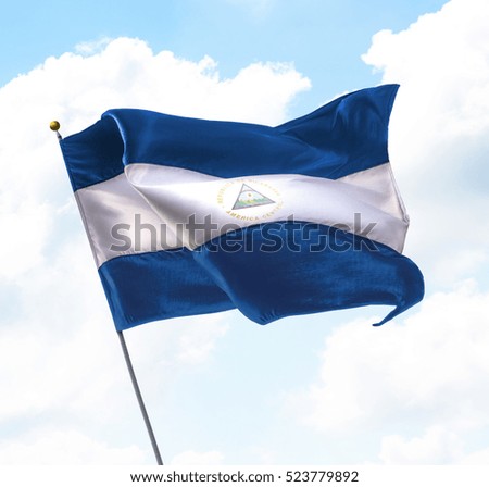 Flag of Nicaragua Raised Up in The Sky