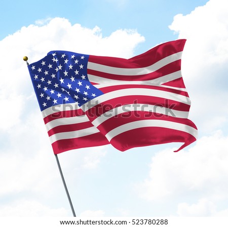 Flag of United States of America USA Raised Up in The Sky