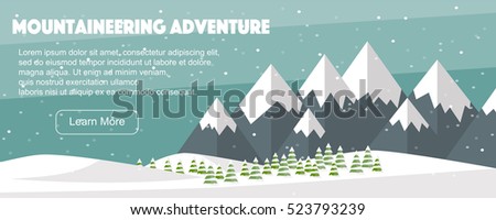 Winter web banner design. Vector high mountains, winter wide landscape.